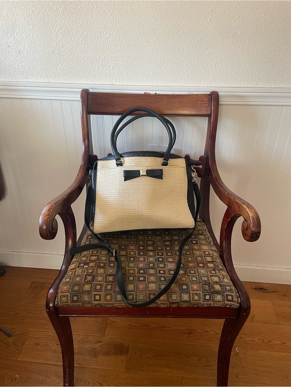 Kate Spade Straw and Black Leather Satchel Crossbody Bag - Picture 2 of 5
